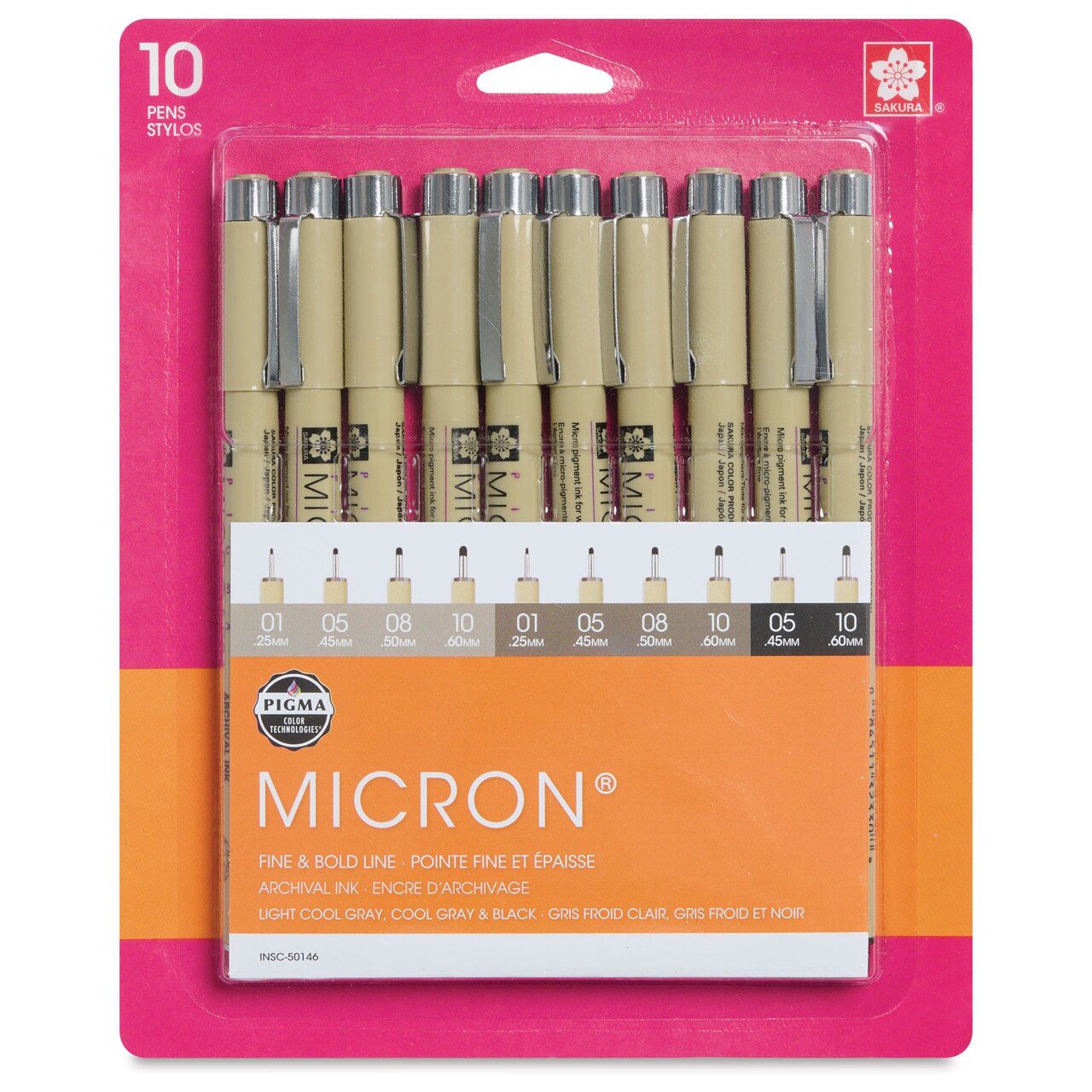Sakura Pigma Micron Pens - Set of 10, Grays and Black, Fine and Bold Sizes